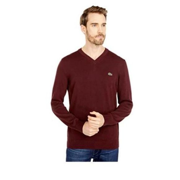 Lacoste GV5104 Men's Sz XL Burgundy Vine Chine Cotton V-Neck Sweater $98 - Picture 6 of 7